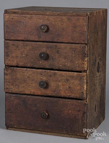 Primitive packing crate drawered cabinet, ca. 1900, 16 1/2'' h., 11 1/2'' w., together with an electri