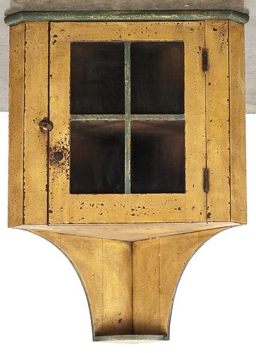 Contemporary David Smith painted pine hanging corner cupboard, 30'' h., 22 1/2'' w.
