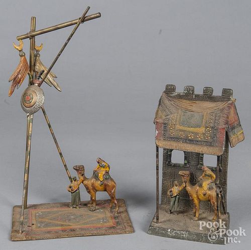 Two Austrian cold painted Arab figures, early 20th c., 15'' h. and 9 1/2'' h.