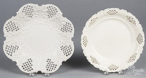 English salt glaze reticulated plate late 18th c., together with a creamware plate, 10 5/8'' dia. and