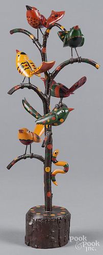 Contemporary Don Noyes carved and painted bird tree, signed and dated 1998, 15 1/2'' h.