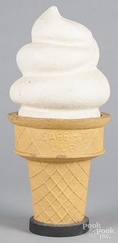 Large pressed cardboard ice cream cone store display, 21'' h.