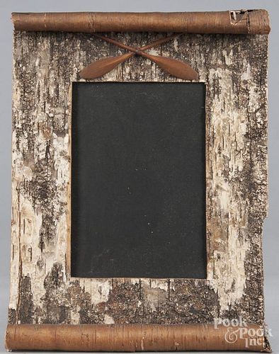 Adirondack birch bark frame, ca. 1900, with applied canoe paddles, frame - 16 1/2'' h., 12 1/2'' w.