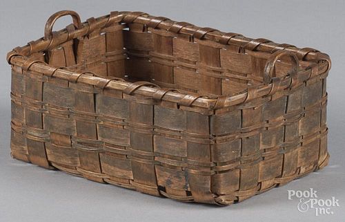 Small splint gathering basket, 19th c., with fixed handles, 4'' h., 8'' w.