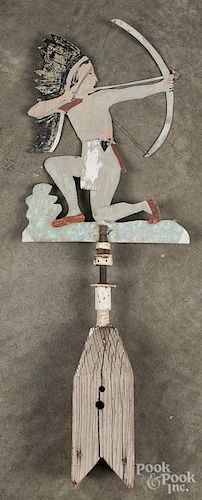Painted tin Native American Indian weathervane, 20th c., found in Maine, 32 1/2'' h.