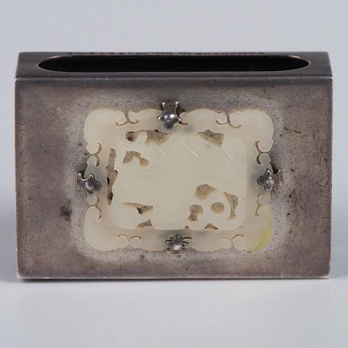Yamanaka Chinese Sterling Silver with Jade Matchbox Holder