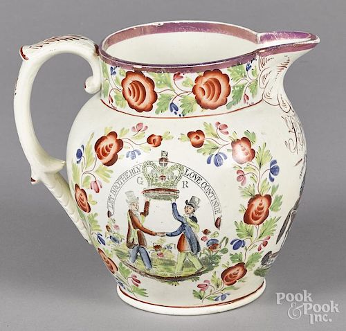 Pearlware pitcher, dated 1826, with transfer decoration of King William, The Protestant Ascendancy
