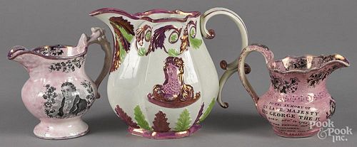 Staffordshire pitcher, 19th c., with relief decoration of Prince Leopold and Charlotte, together wit