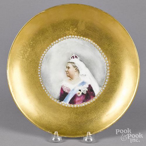 Haviland Limoges porcelain plate, with hand painted portrait of Queen Victoria, signed W. D. Elrodd