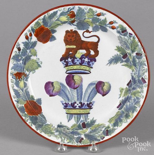 Pearlware George IV service plate, 19th c., with transfer decoration, 10'' dia.