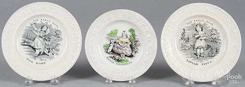 Three Staffordshire plates, 19th c., with transfer decoration of Little Titty, The Romp, and Royal F