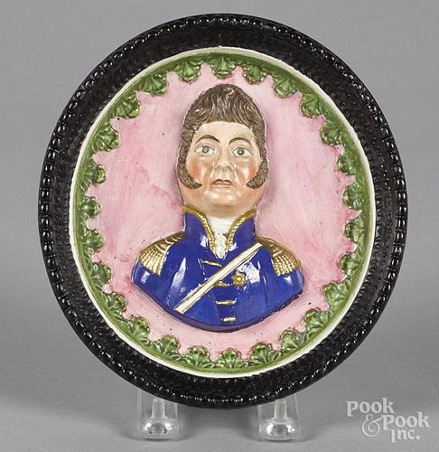 Pearlware plaque of George IV, 19th c., 7 1/4'' x 6 3/4''.