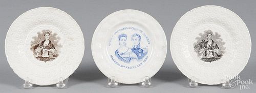Three Staffordshire toddy plates, 19th c., to include a pair with transfer decoration of Queen Victo