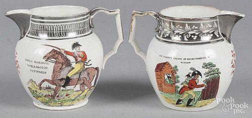 Two pearlware pitchers, 19th c., with transfer decoration of Marquis Wellington, 5 3/8'' h.