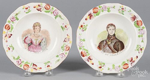 Two Staffordshire plates, 19th c., with transfer decoration of Queen Adelaide and Marquis of Anglese