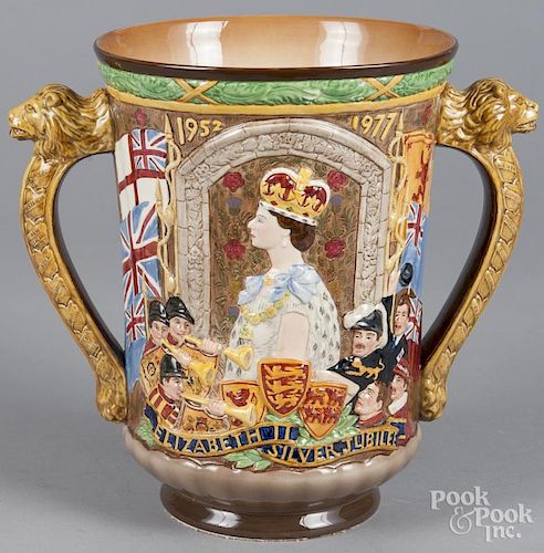 Royal Doulton loving cup celebrating the silver jubilee of Queen Elizabeth II, numbered 233/250, 1