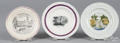 Three pearlware plates, 19th c., with transfer decoration of Drayton Manor, Windsor Castle, and Clar