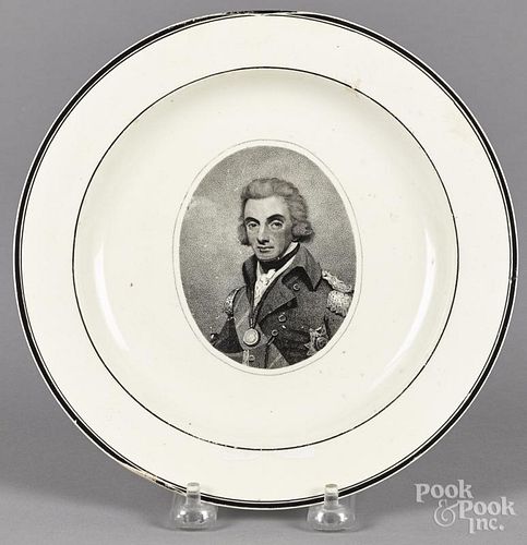Liverpool Herculaneum plate, ca. 1805, with transfer portrait of Admiral Nelson, 8 1/8'' dia.