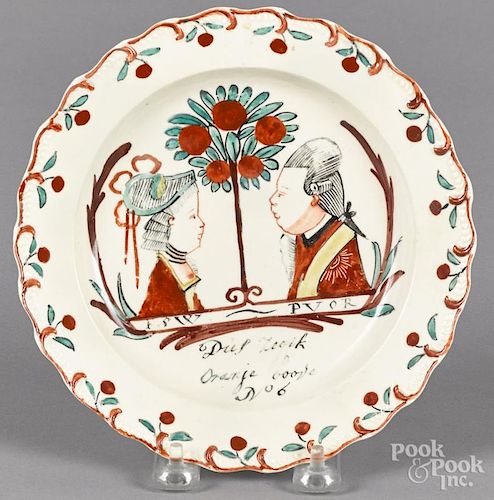 Creamware plate, ca. 1800, decorated with Frederica and William of Orange, 7 1/4'' dia.
