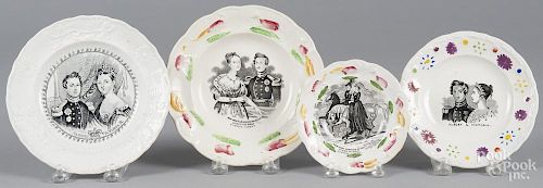 Four Staffordshire plates, 19th c., with transfer decoration of Queen Victoria and Prince Albert, la