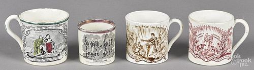 Four Staffordshire child's cups, 19th c., with transfer decoration, tallest - 2 1/2''.