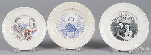 Three Staffordshire plates, 19th c., with transfer decoration of the Duke & Duchess of Edinburgh, Pr