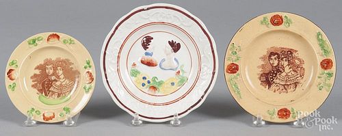 Two Staffordshire tanware toddy plates, 19th c., with transfer decoration of Queen Victoria and Prin