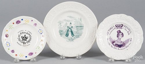 Three Staffordshire plates, 19th c., with transfer decoration of Victoria & Albert and Queen Victori