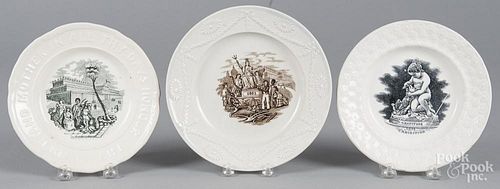 Three Staffordshire plates, 19th c., with transfer decoration of the Exhibition of 1851, largest - 8