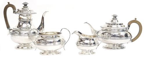 (4) ENGLISH GEORGE IV STERLING SILVER ARMORIAL TEA & COFFEE SERVICE