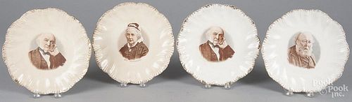Four ironstone portrait plates, two depicting William Gladstone, the others depicting Mrs. Gladstone