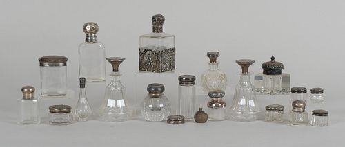 A Large Group of Sterling Glass Dresser Jars, Etc...