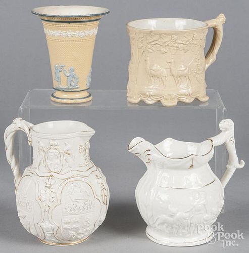 Four pieces of English pottery, to include a pitcher commemorating the marriage of Edward VII and Al