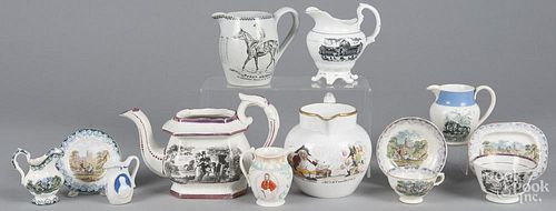Assorted transferware, 19th c., to include a National Contrast pitcher, a lustre teapot, Fred Archer