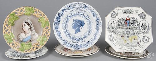 Seven plates with transfer decoration of Queen Victoria, largest - 10 1/2'' dia.