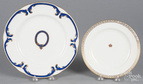 Coalport Order of the Garter plate for Buckingham Palace, together with a Windsor Castle plate with