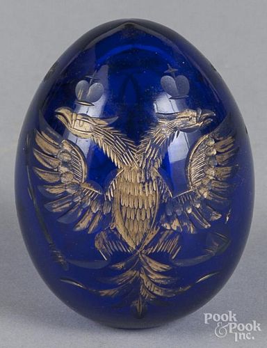Russian etched and gilt decorated glass egg for Alexander I, 3 1/2'' h.