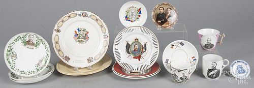 Group of china, mostly British subjects, to include Victory 1920, Trentham Hall, Lord Kitchener, etc