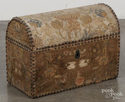 English canvaswork dome lid box, 18th/19th c., 15 3/4'' h., 22'' w.