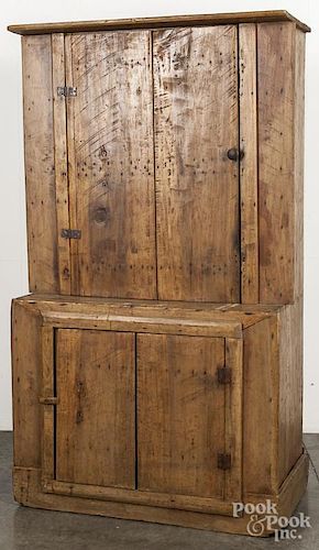 Pine stepback cupboard, 20th c., 64 3/4'' h., 36 3/4'' w.