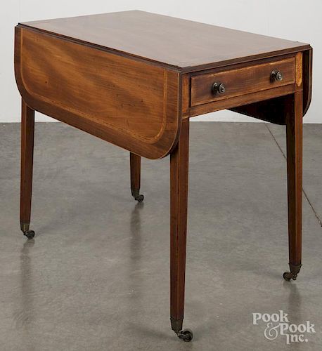 George III inlaid mahogany Pembroke table, ca.1800, 28 1/2'' h., 20 1/2'' w., 32'' d.