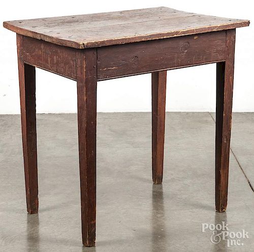 Painted pine work table, 19th c., retaining an old red surface, 28 1/2'' h., 29 1/4'' w.