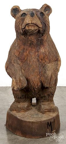 Carved oak bear, 20th c., 34'' h.