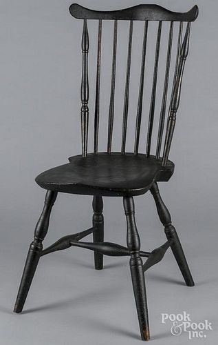 Fanback Windsor side chair, ca. 1800, retaining an old dark green surface.