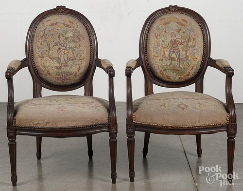 Pair of French needlepoint fauteuils, late 19th c.
