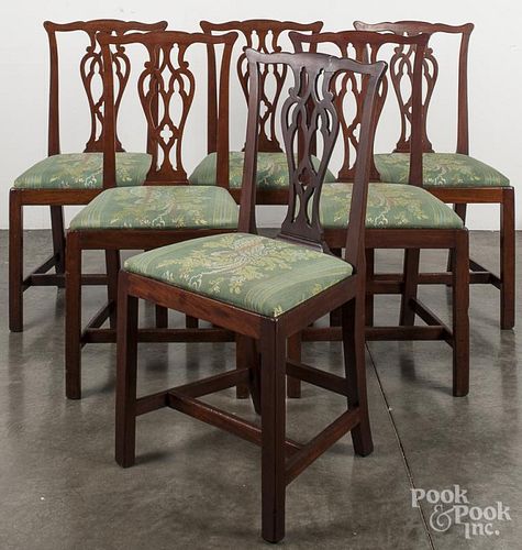 Set of six English mahogany dining chairs, 19th c.