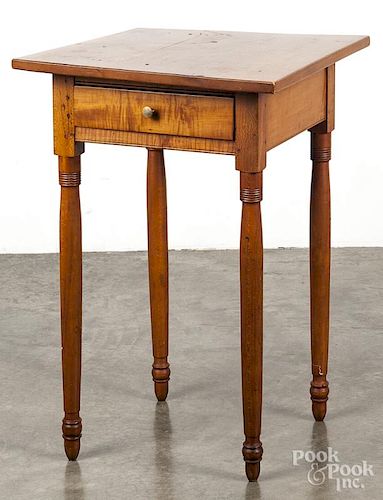 Pennsylvania Sheraton cherry and tiger maple one-drawer stand, 19th c., 28 3/4'' h., 19'' w.
