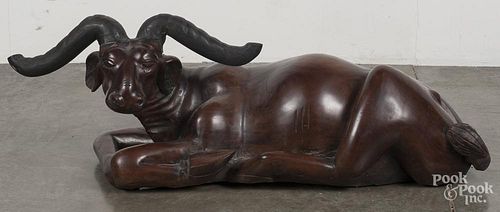 Large carved water buffalo, 20th c., 45'' l.