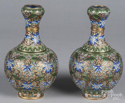 Pair of Chinese cloisonné vases, together with a hardstone potted tree, 13 1/2'' h.