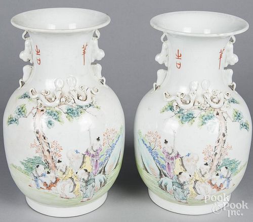 Pair of Chinese porcelain vases, 20th c., 13 3/4'' h., together with a larger single vase, 18'' h.